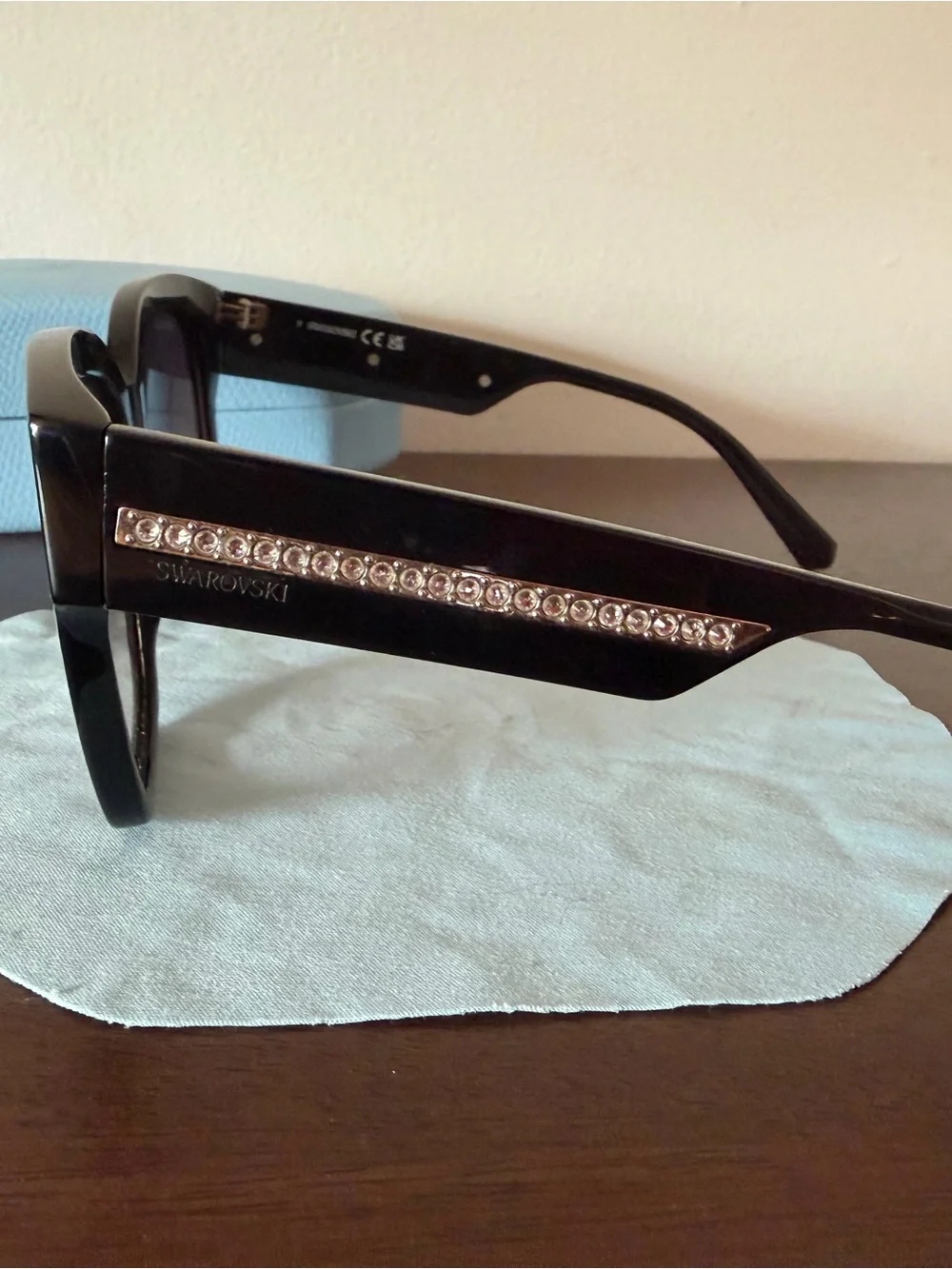 Swarovski Crystal Embellished Black Sunglasses with Case